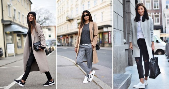 Пальто с кедами – подборка самых стильных сочетаний и образов